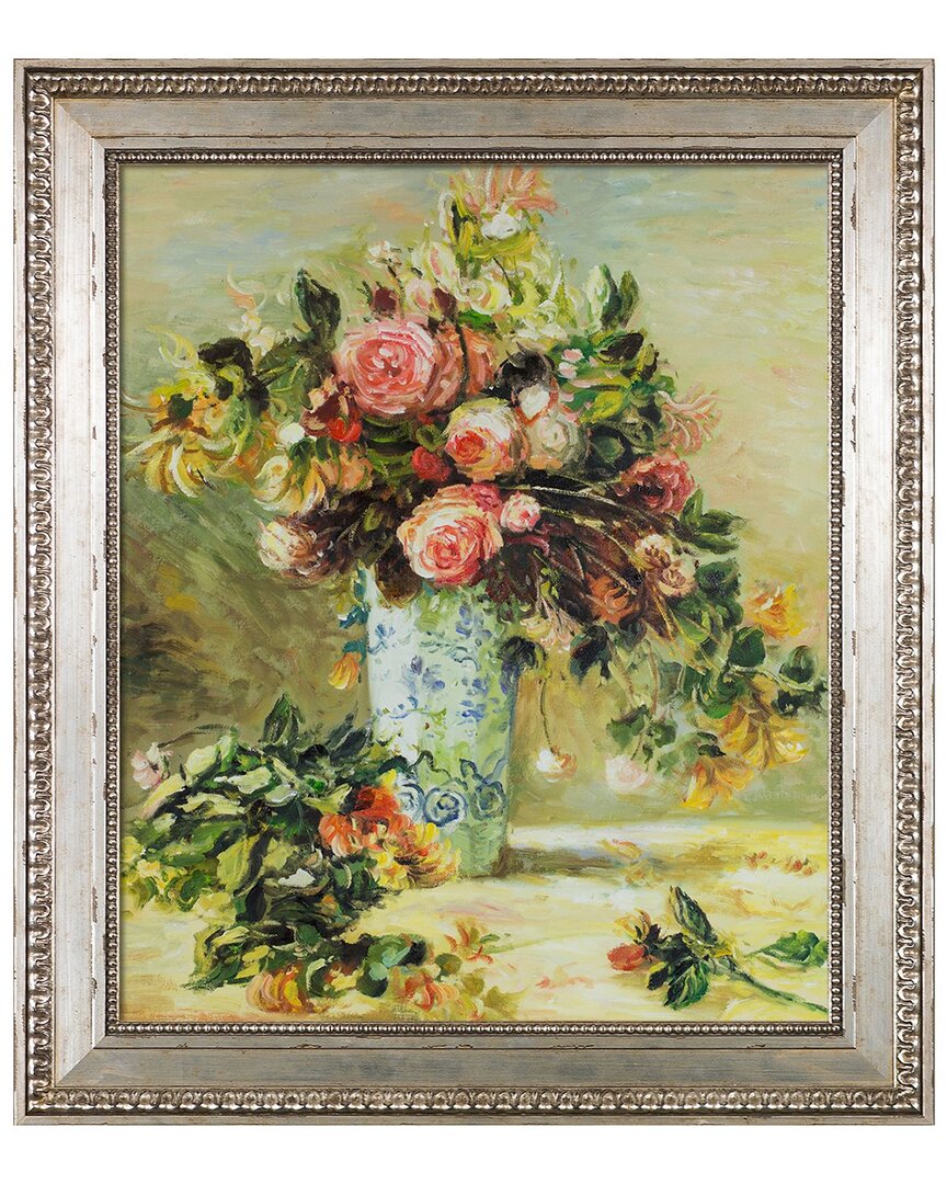 La Pastiche By Overstockart Roses And Jasmine In A Delft Vase With In Silver