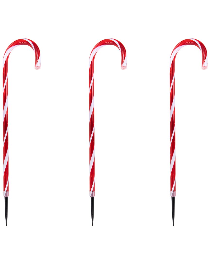 Northlight Set Of 8 Led Red & White Candy Cane Pathway Markers In Red