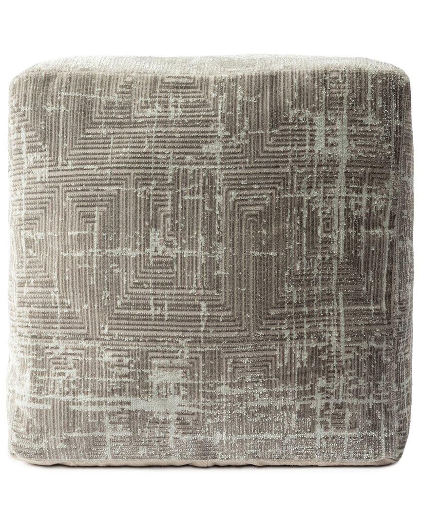 Lr Home Natalie Grey/ivory Transitional Distressed Geometric Ultra-soft Pouf In Grey