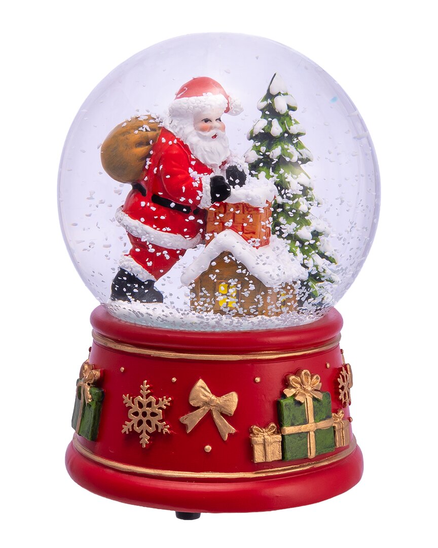 Kurt Adler 100mm Wind-up Musical Santa With Chimney & Tree Water Globe In Multi