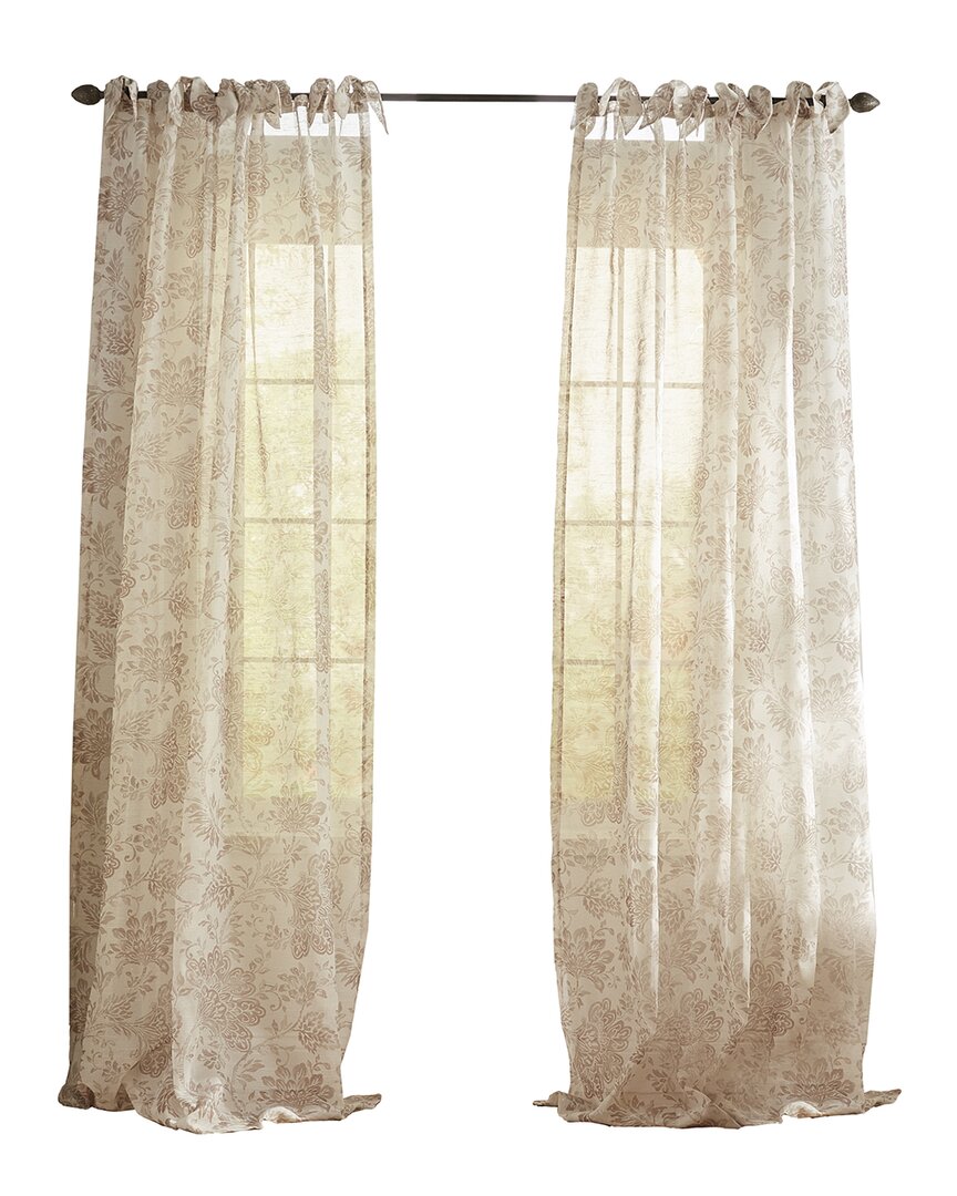 Elrene Westport Floral Tie-top Sheer Curtain In Beige
