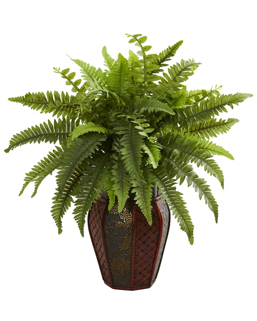 Nearly Natural Boston Fern Artificial Plant In Decorative Planter In Green