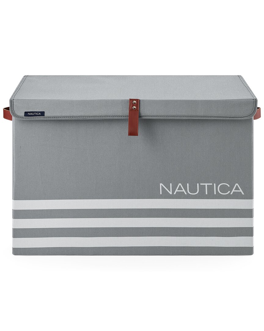 Nautica Folded Large Storage Trunk With Lid In Gray Stripe