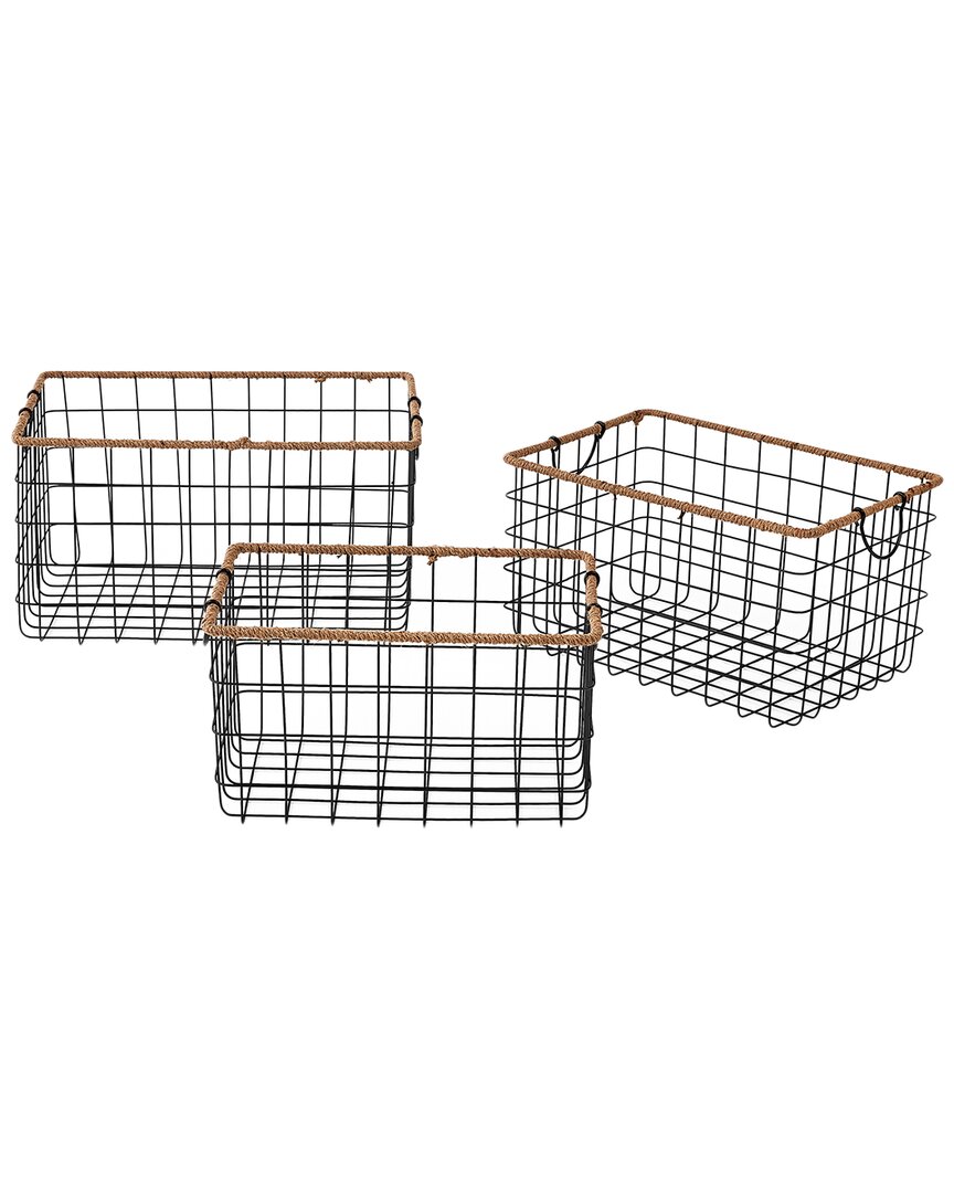 Shop Baum Rectangular Grid Black Wire Baskets With Handles (set Of 3)