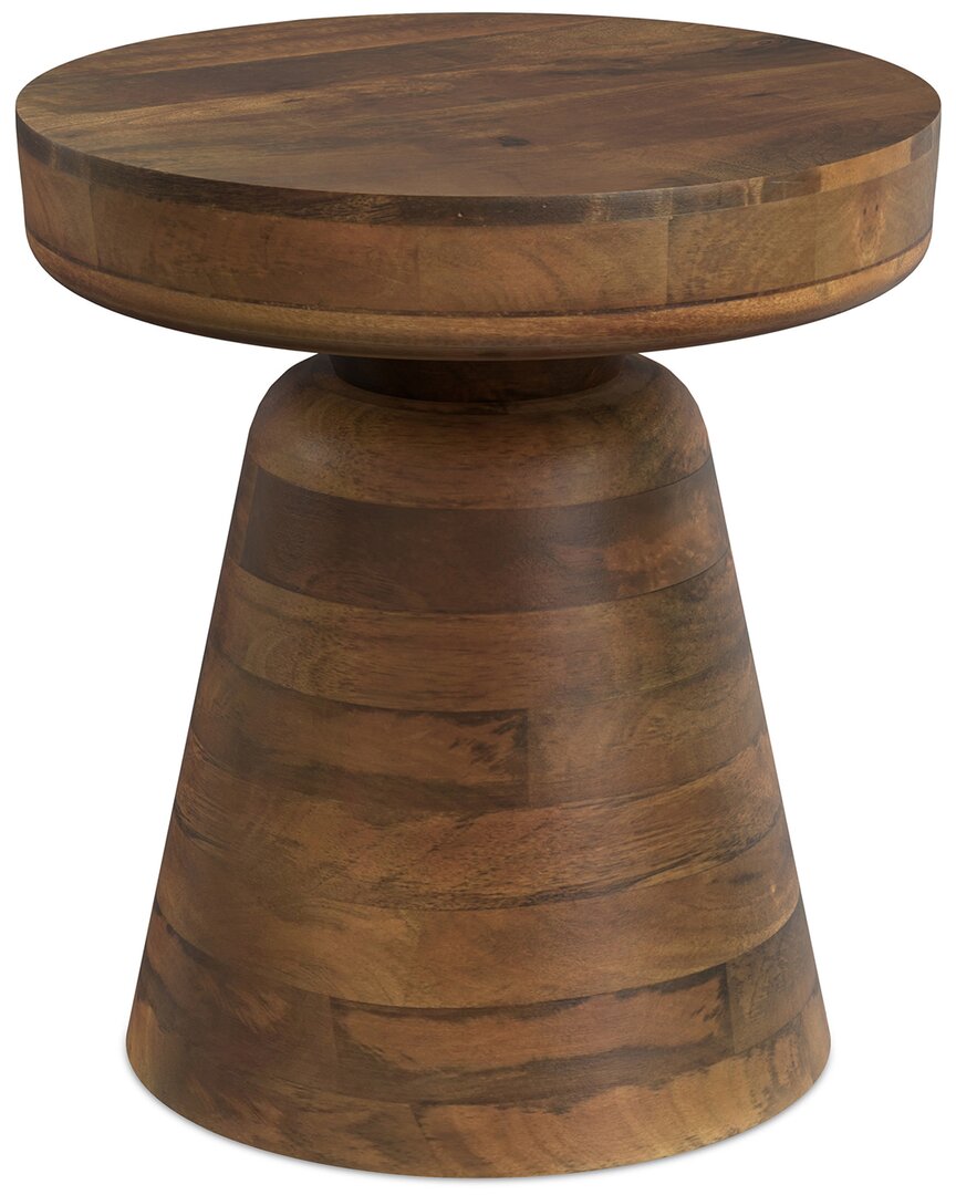 Simpli Home Robbie Solid Mango Wood 16in Round Contemporary Rustic Accent Table