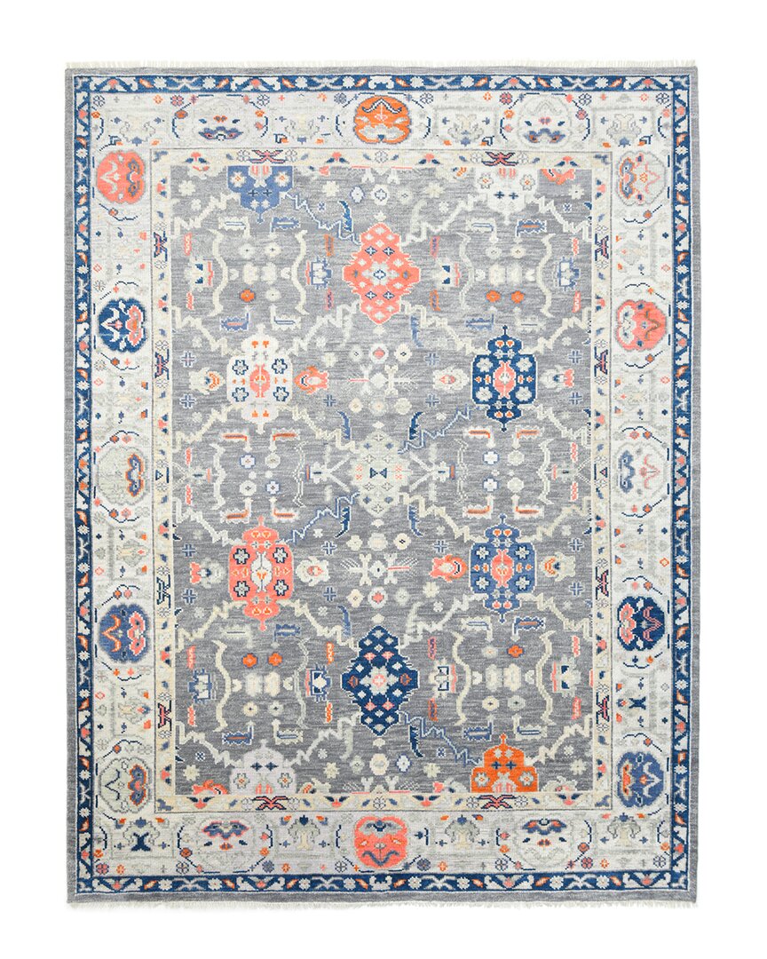 Solo Rugs Hollis Contemporary Floral Hand-knotted Wool-blend Area Rug In Gray