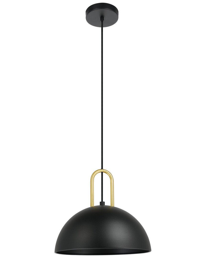 Eglo Calmanera 1 Light Pendant With Structured Black Finish & Brushed Brass Accents