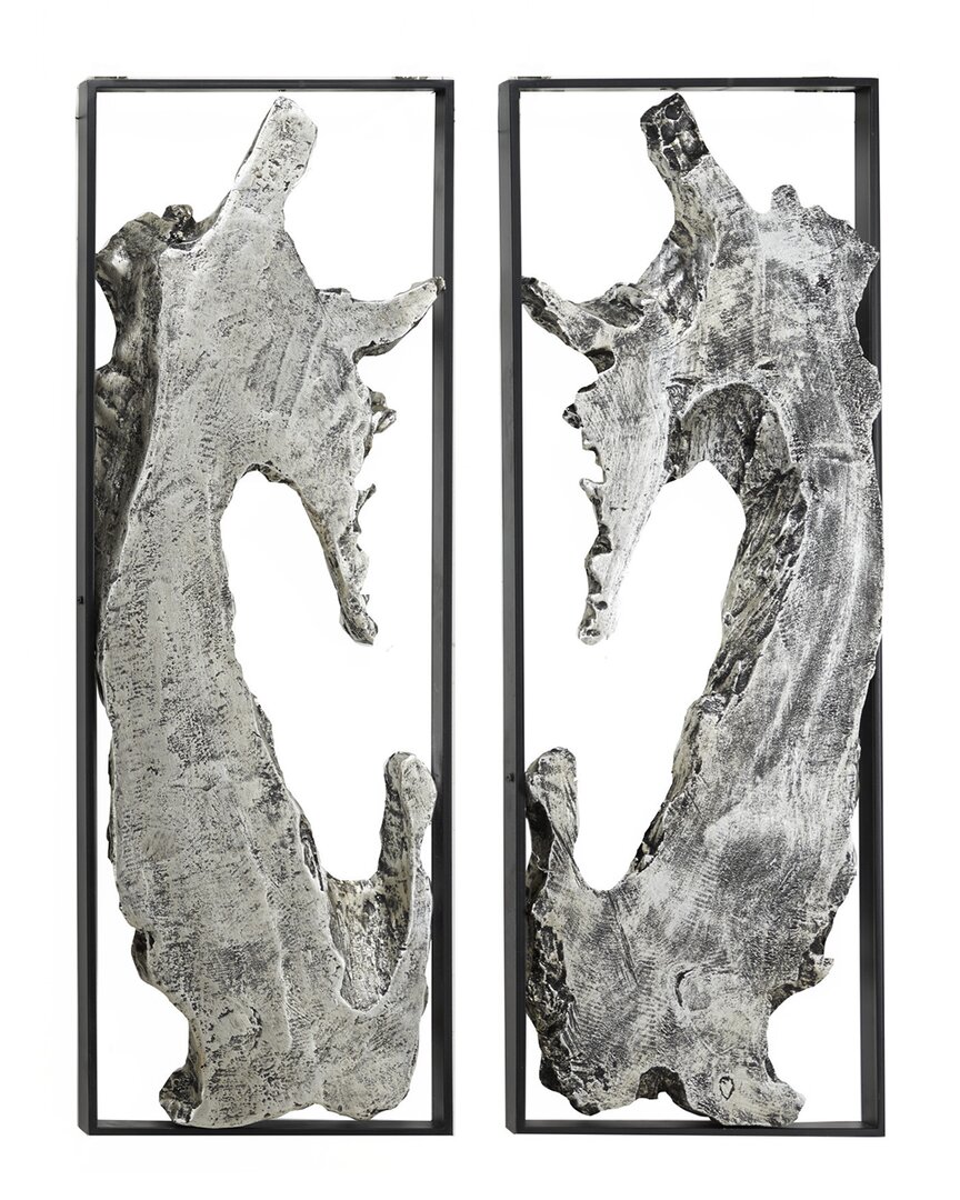 Peyton Lane Set Of 2 Abstract Magnesium Oxide Handmade Live Edge Wall Decor With Black Frame In Silver