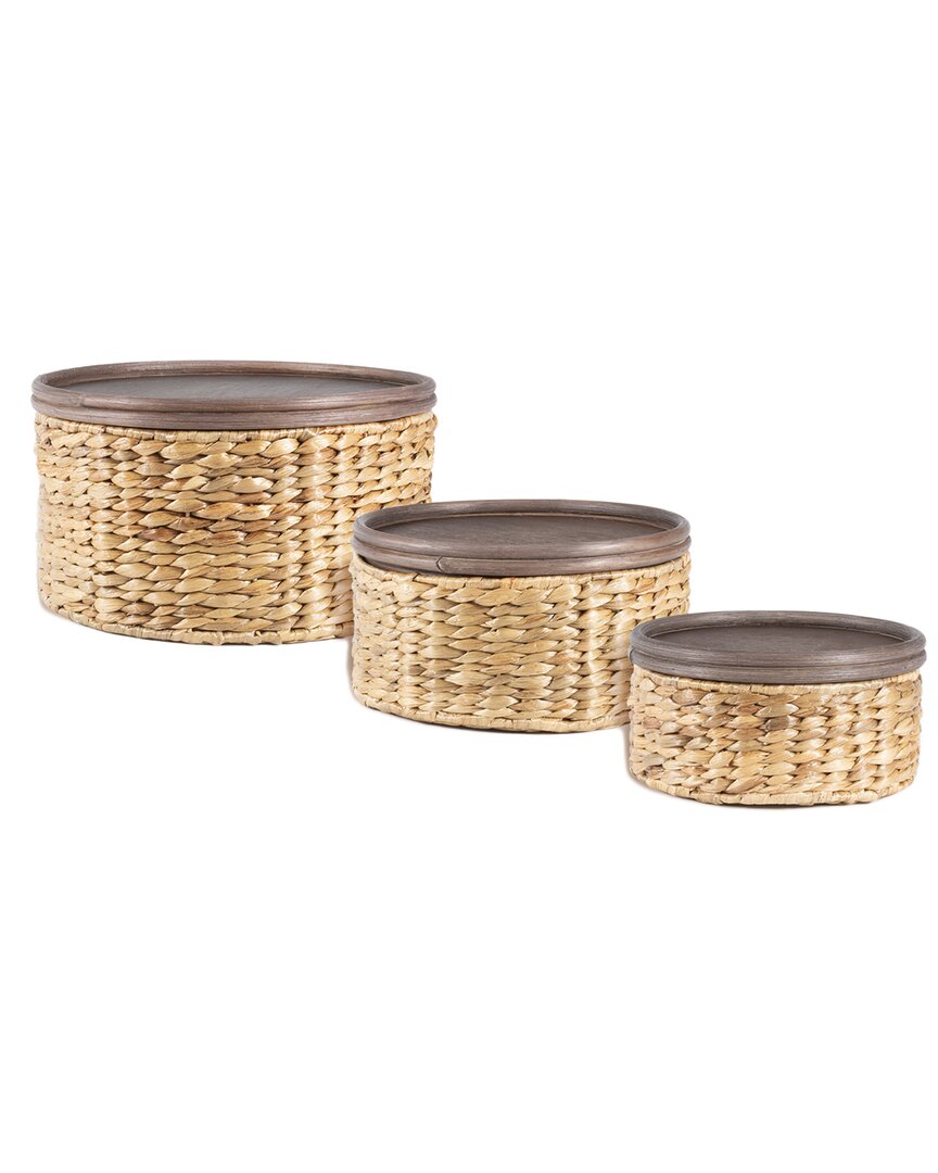 Happimess Set Of 3 Gouda Southwestern Hand-woven Hyacinth Circular Nesting Baskets With Lids