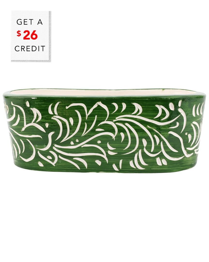 Vietri Rustic Garden Scroll Oval Planter In Green