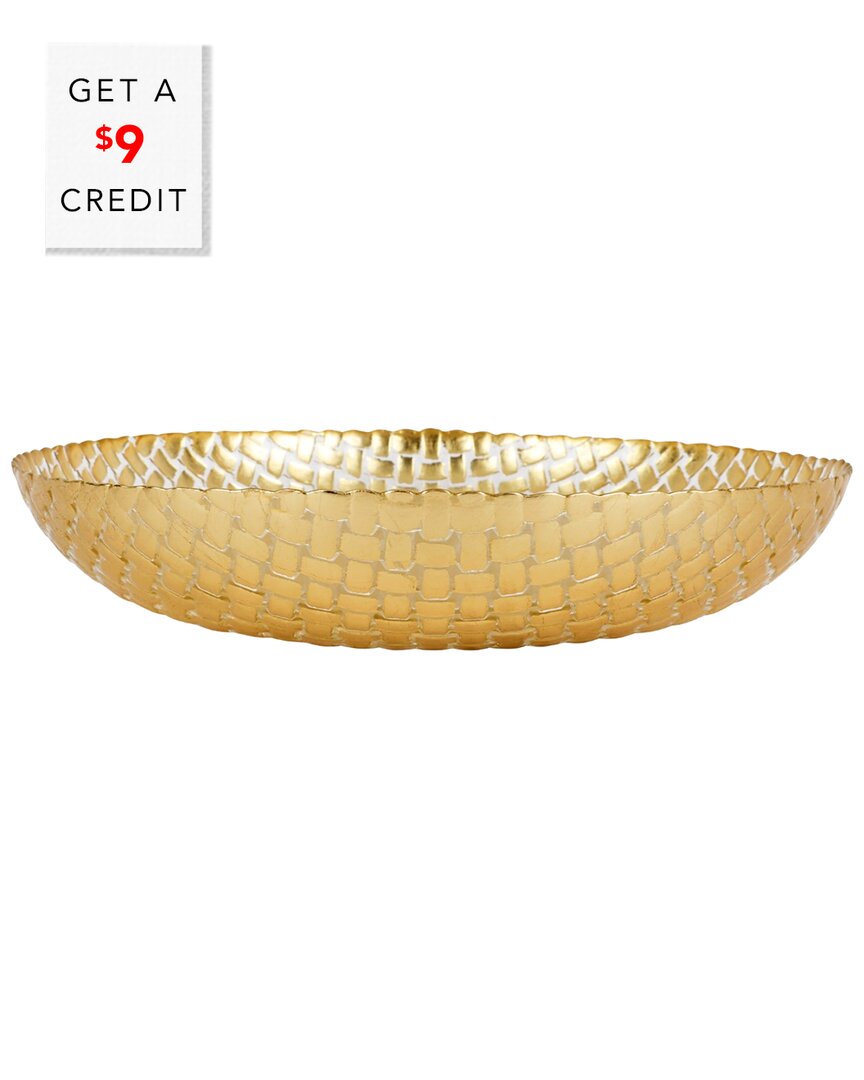 Vietri Rufolo Glass Basketweave Large Shallow Bowl In Gold
