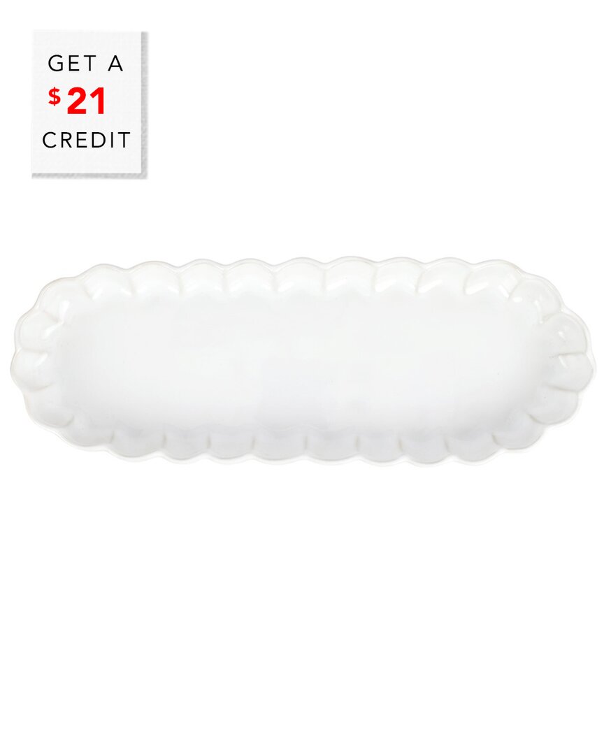 Vietri Incanto Stone Ruffle Oval Tray In White