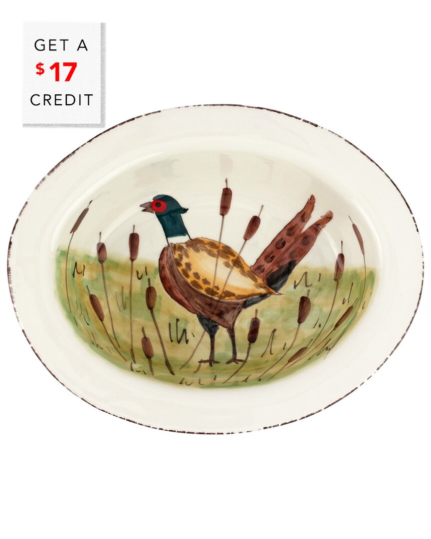 Vietri Wildlife Pheasant Small Rimmed Oval Bowl In Animal Print