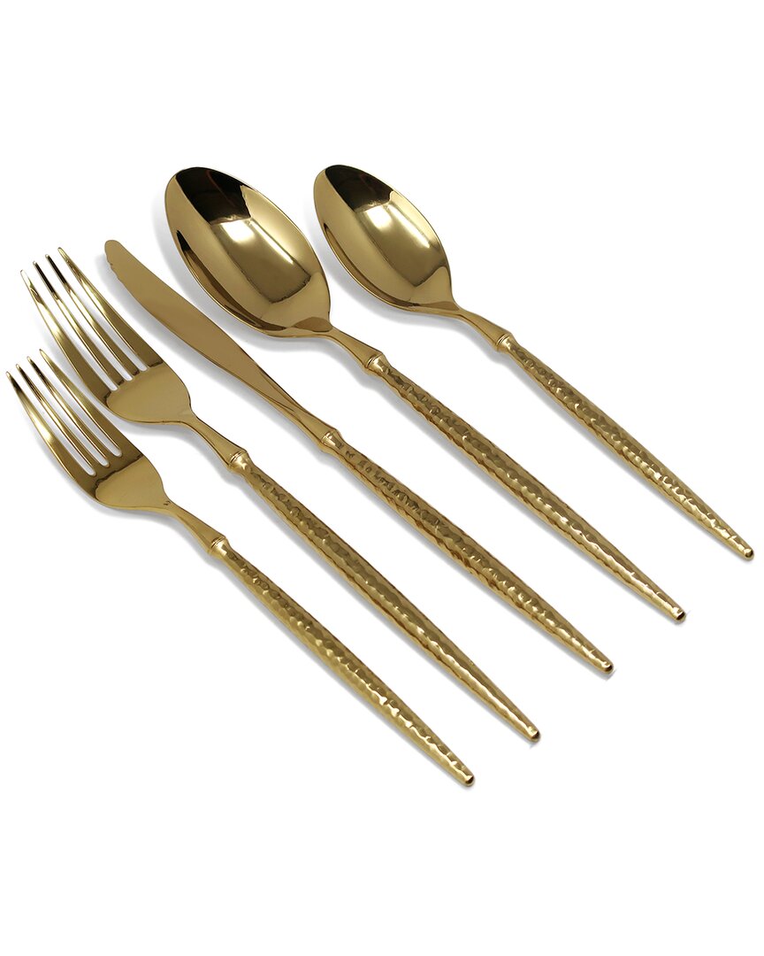Vivience 20pc Flatware Set With Hammered Handles In Gold