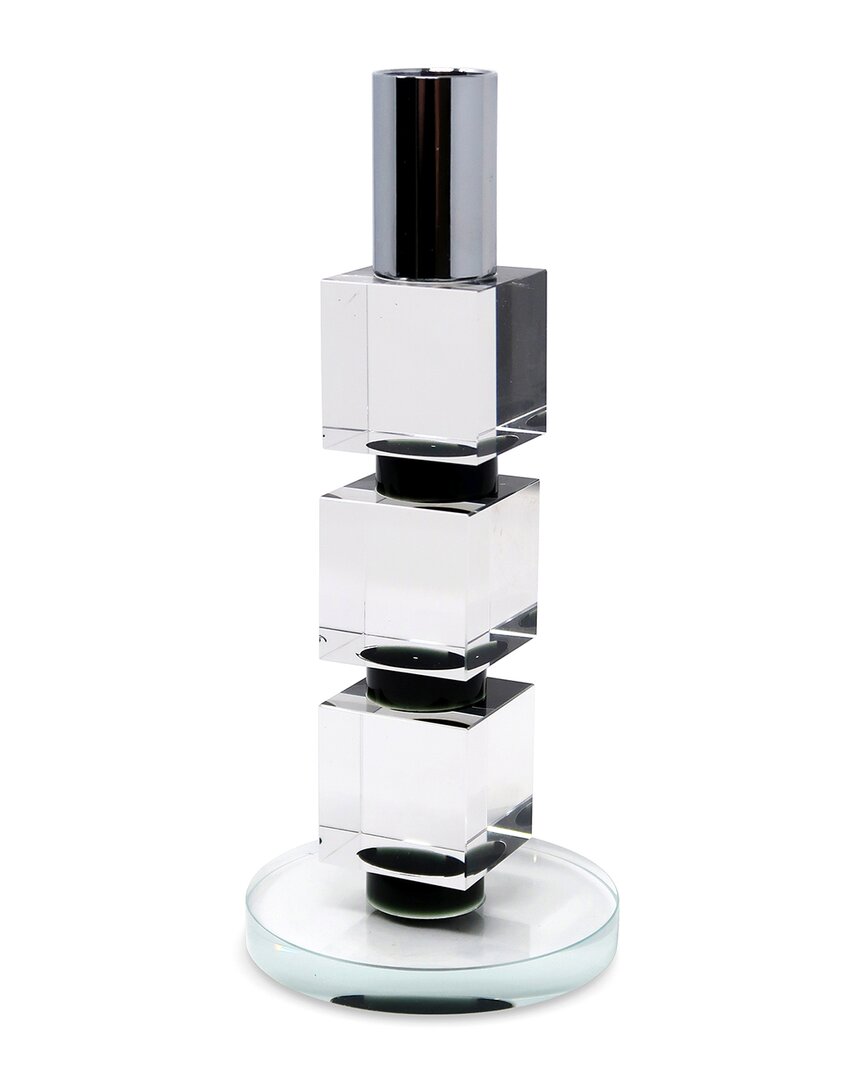 Vivience Block Design Crystal Candlestick In Transparent