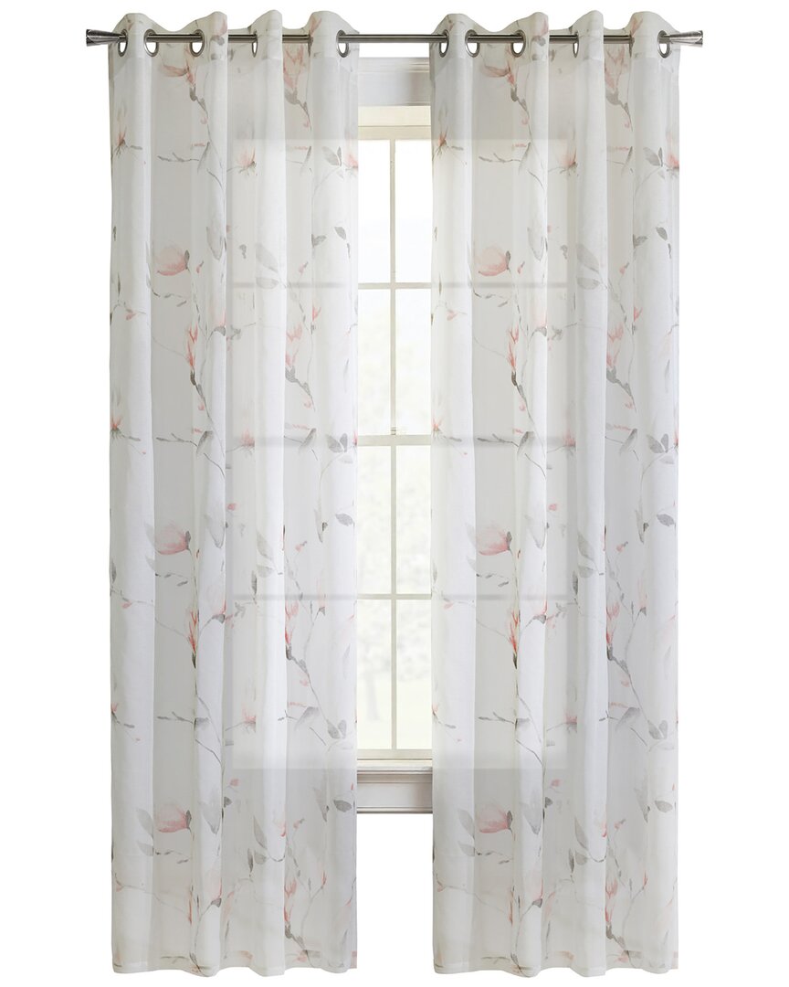 Habitat Symphony Floral Printed Faux Linen Curtain Panel In Coral