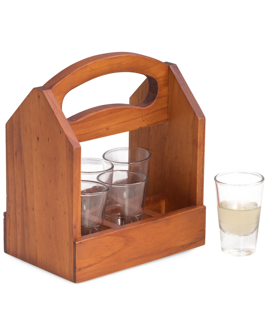 Bey-berk Solid Wood Six Shot Glass Caddy