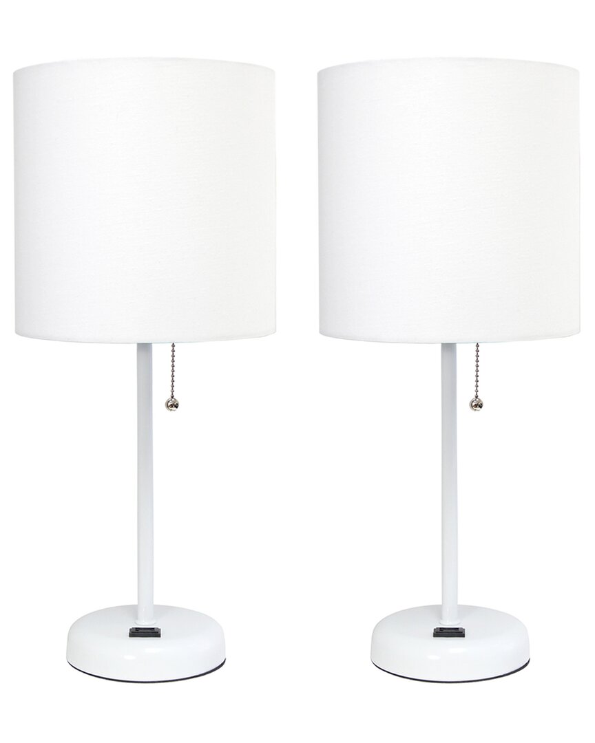 Lalia Home Set Of Two 19.5in Stick Table Desk Lamps With Charging Outlet & Drum Shade
