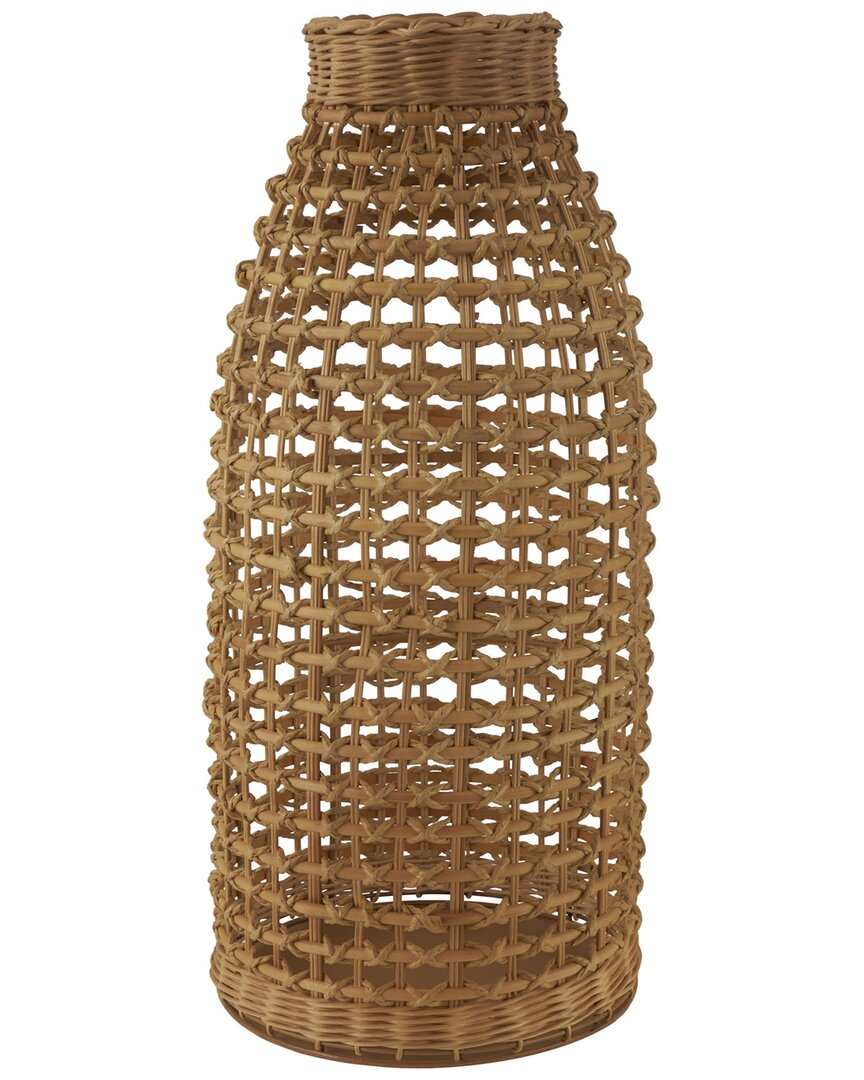Peyton Lane Brown Rattan Handmade Woven Vase With Open Framed Grid Design In Burgundy