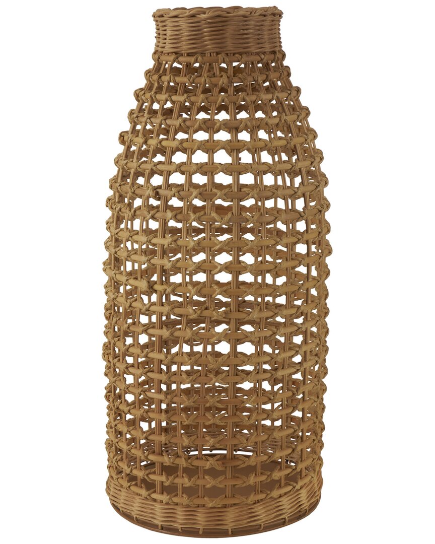 Peyton Lane Brown Rattan Handmade Woven Vase With Open Framed Grid Design In Brown