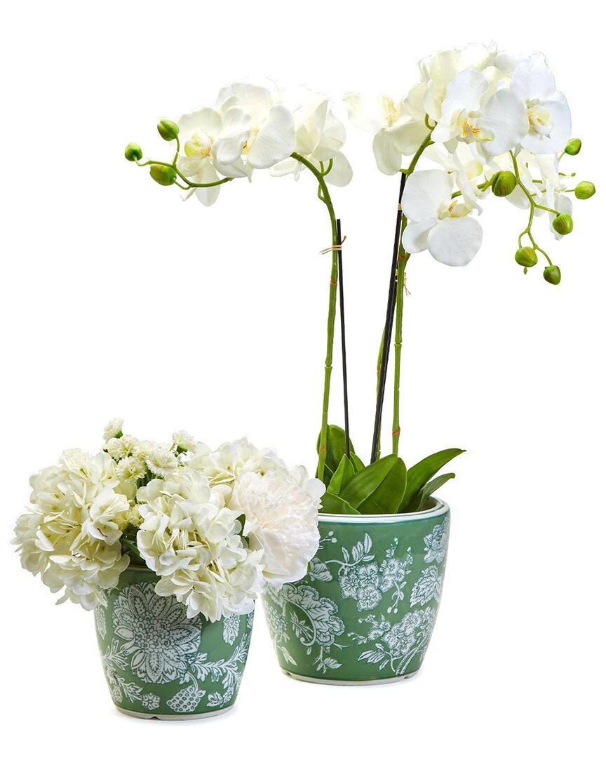 Two's Company Set Of 2 Countryside Hand-painted Cachepot/planters In Multicolor