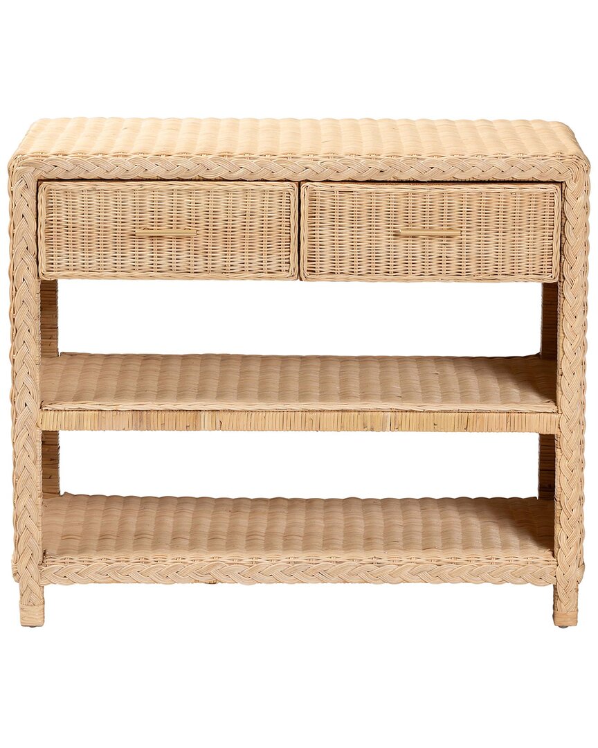 Baxton Studio Lanica Braided Rattan Console Table With Drawers & Shelves In Neutral