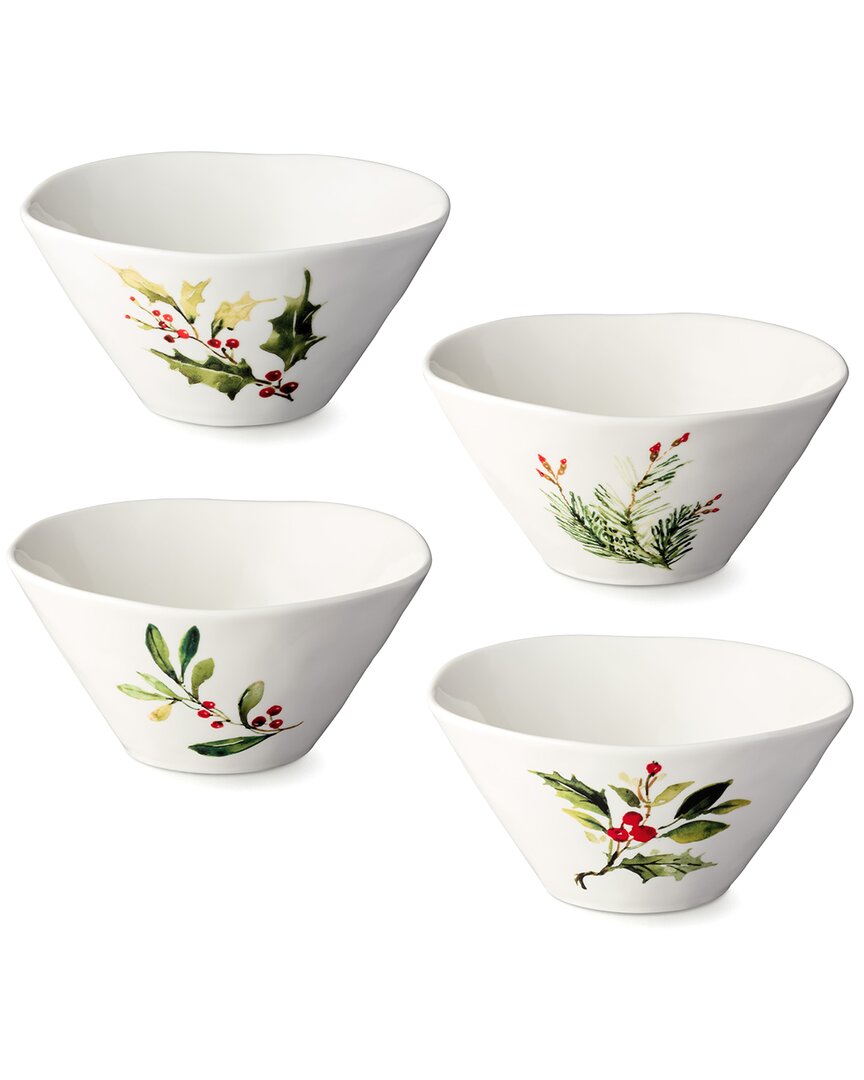 Certified International Holly & Vines Set Of 4 Ice Cream Bowls In White