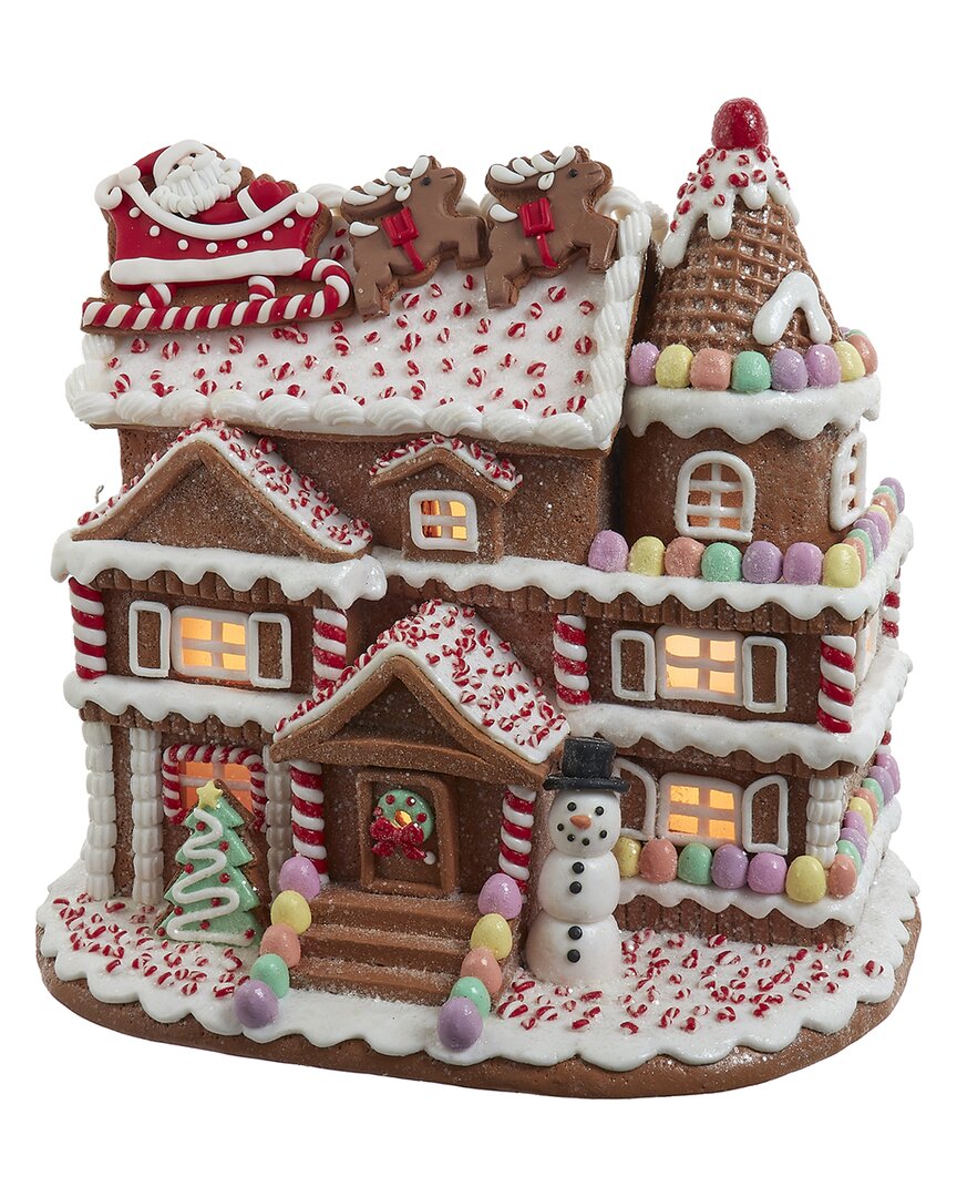 Kurt Adler 10in Pre-lit Gingerbread House With Santa In Brown