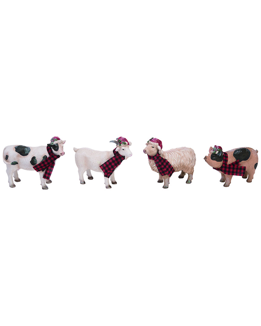 Transpac Set Of 4 Resin White Christmas Farm Animal Figurine