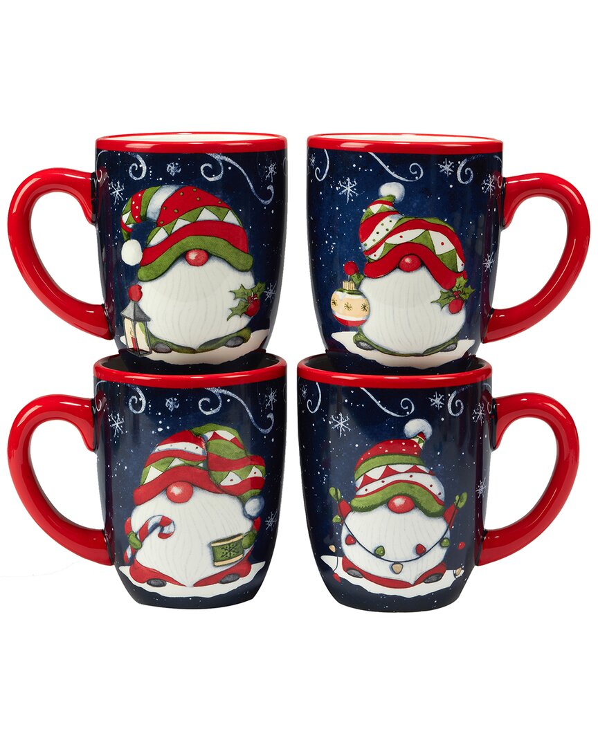 Certified International Holiday Magic Gnomes Set Of 4 Mugs In Blue