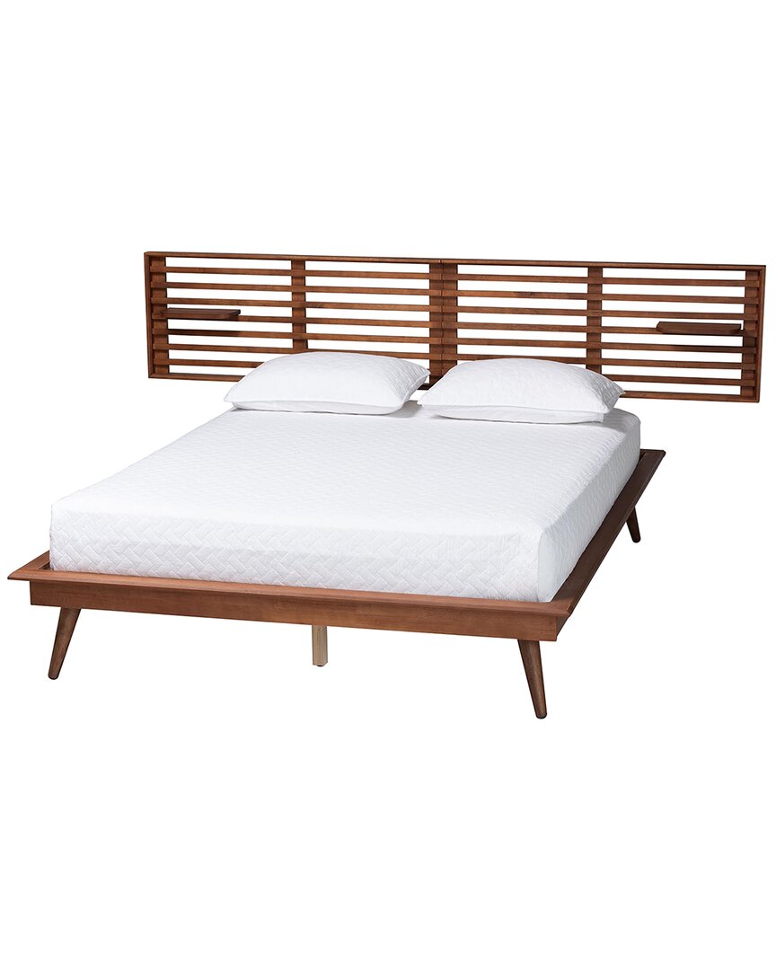 Baxton Studio Elvina Mid-century Platform Bed With Built-in Shelves