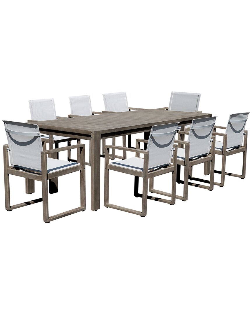 Pangea Home Vicky 9 Piece Outdoor Dinng Set,  Brown Frame White Textilene In Grey