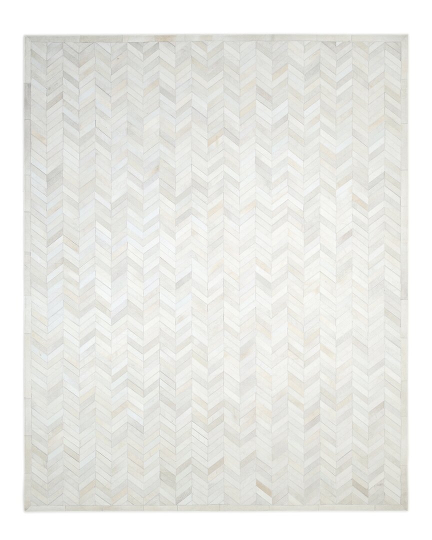 Solo Rugs Meir Contemporary Chevron Hand-woven Leather & Cotswool Area Rug In Ivory