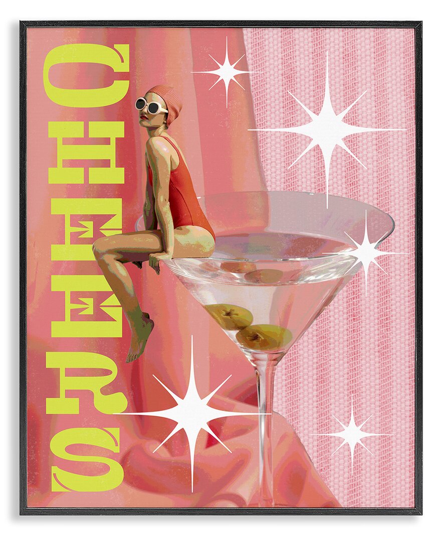 Stupell Industries Cheers Retro Drink & Swimmer Framed Giclee Art In Multi
