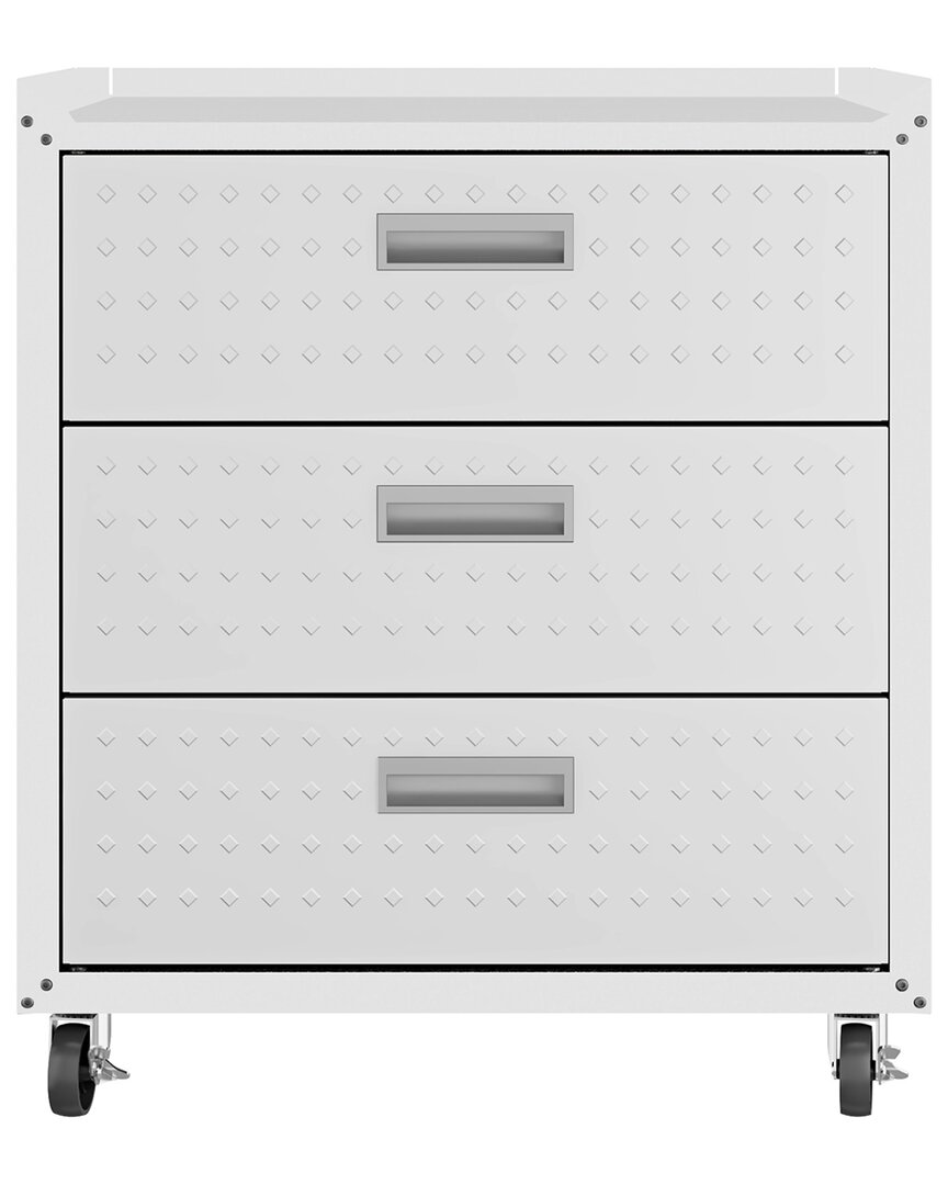Manhattan Comfort Fortress 32in Mobile Garage Chest With Drawers In White