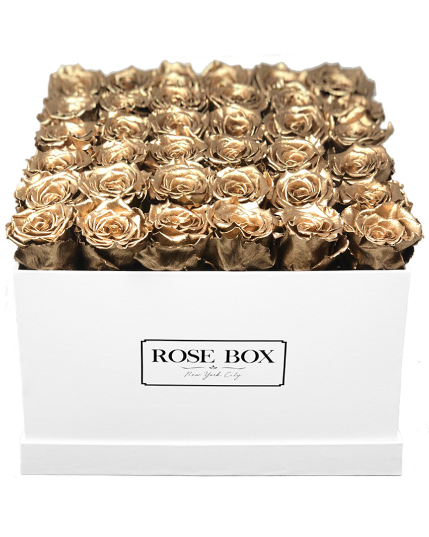 Rose Box Nyc Large White Square Box With Gold Roses