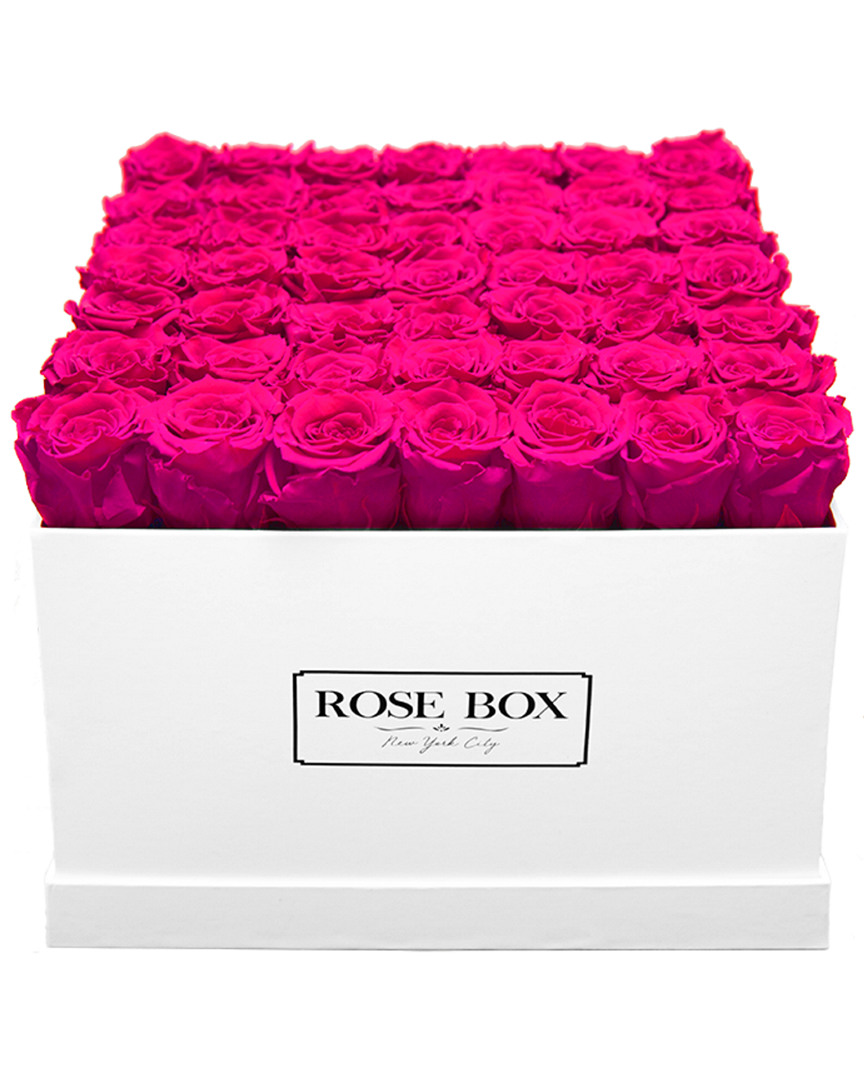 Rose Box Nyc Large White Square Box With Neon Pink Roses