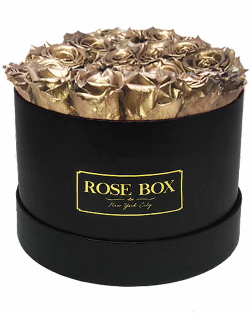 Rose Box Nyc Medium Black Box With Gold Roses