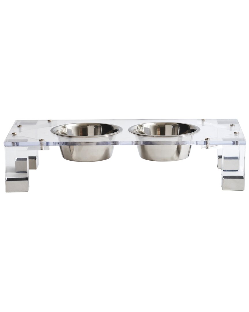 Hiddin Glam Clear Double Bowl Pet Feeder In Silver