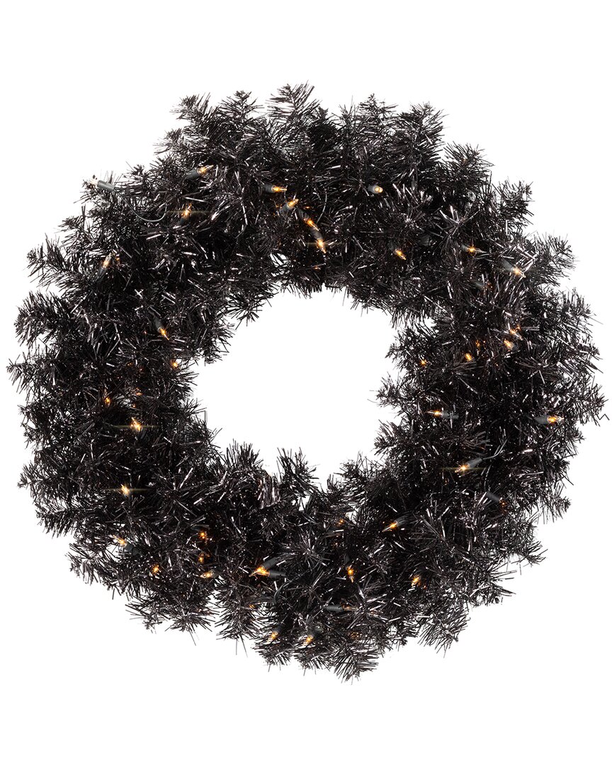Northlight 24in Pre-lit Artificial Halloween Tinsel Wreath In Black