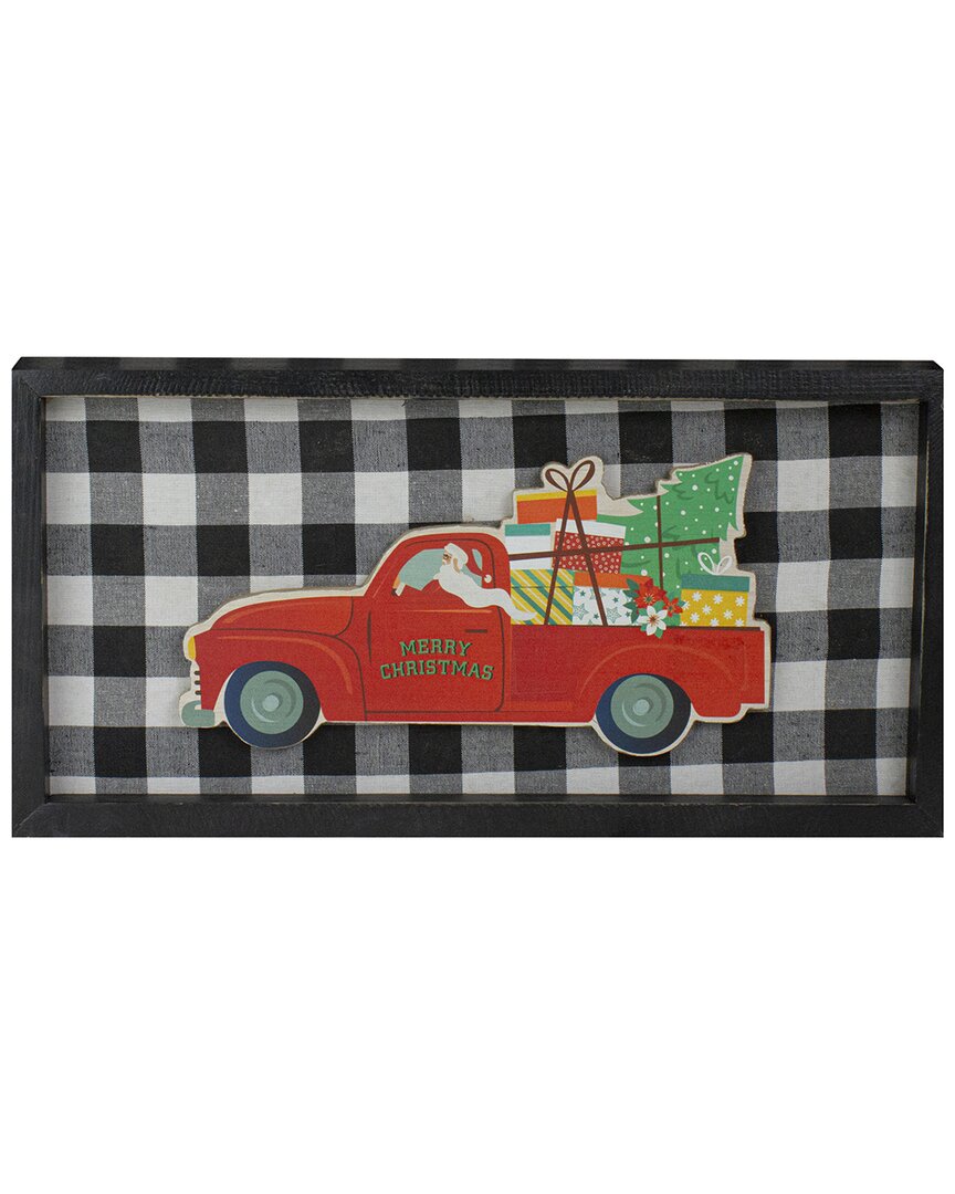 Northern Lights Northlight 16in Black And White Buffalo Plaid Santa Farm Truck Wooden Christmas Plaque In Black