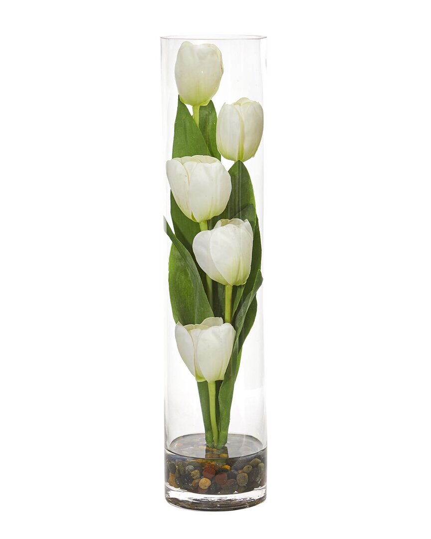 NEARLY NATURAL NEARLY NATURAL TULIPS ARTIFICIAL ARRANGEMENT IN CYLINDER VASE