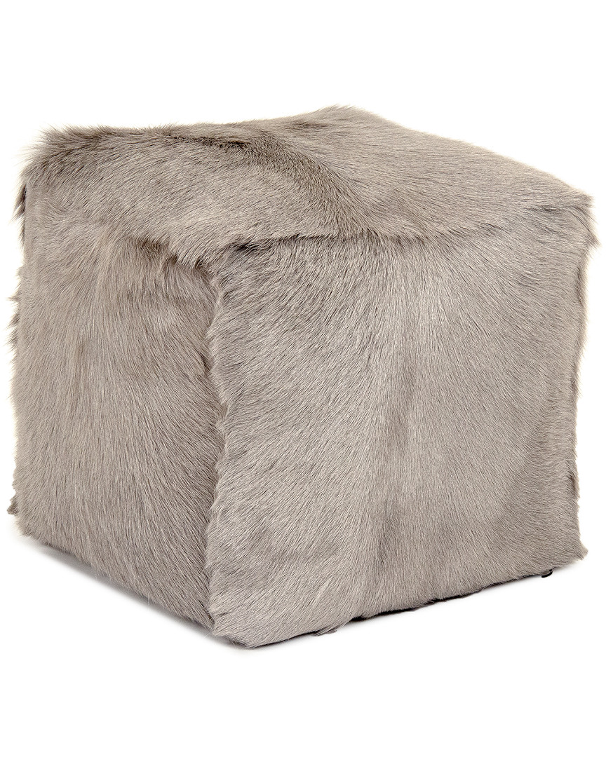 Zentique Tibetan Light Grey Goat Fur Pouf In Gray