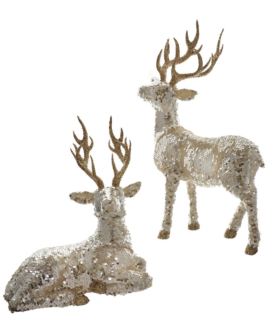 Kurt Adler Gold Standing & Lying Deer Tablepiece S In Gold