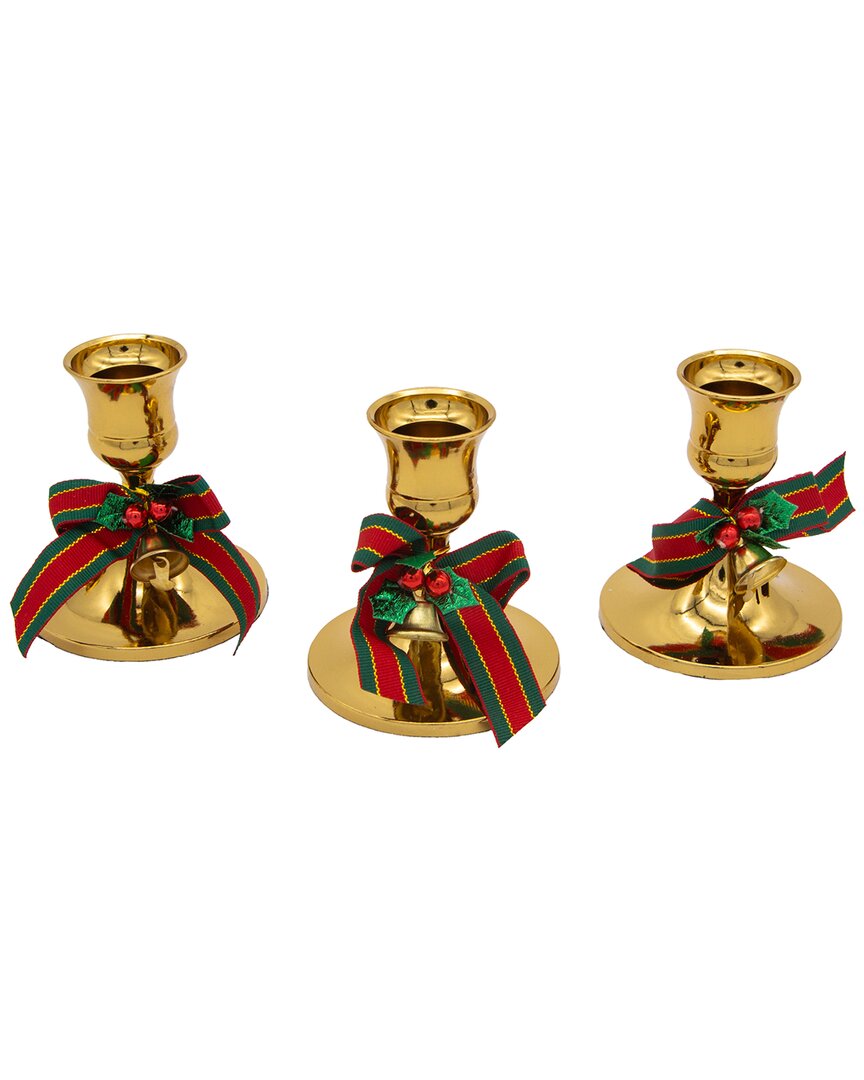 Kurt Adler 3-inch Candleholder 3pc Set In Gold