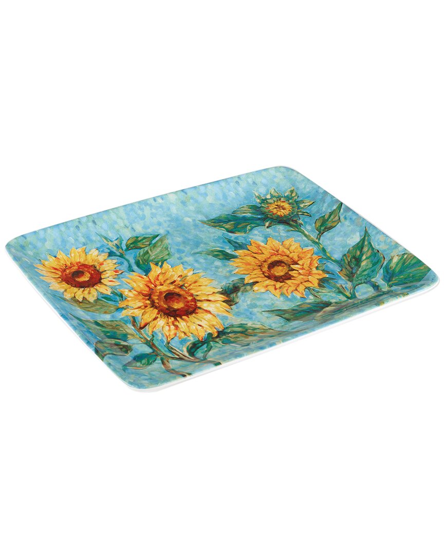 Certified International Golden Sunflowers Rectangular Platter In Blue