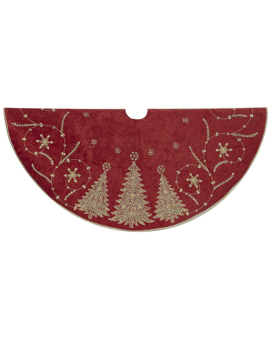 Kurt Adler 48-inch Burgundy & Gold Christmas Tree Damask Tree Skirt In Red