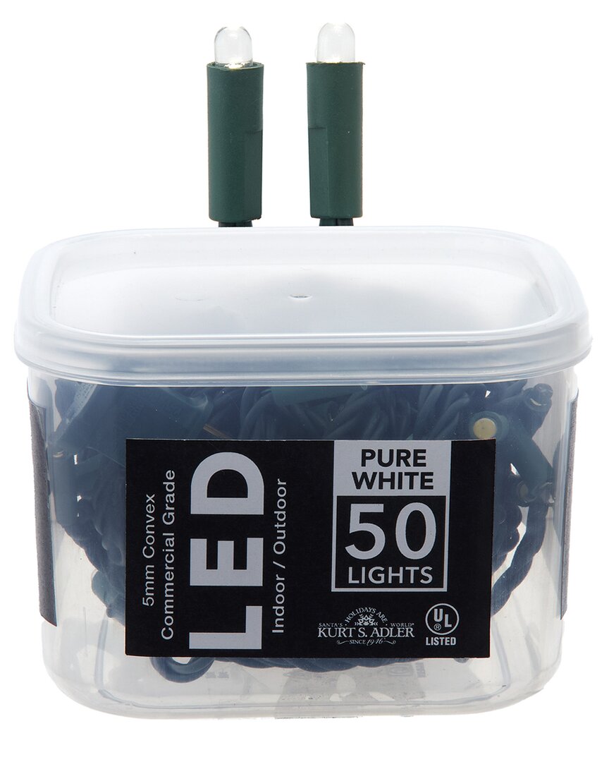Kurt Adler 25.5-foot Ul 50-light Convex Pure White 5mm Led Green Wire Light Set In White