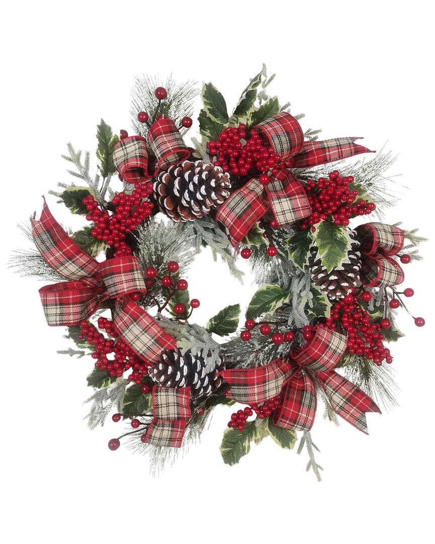 Kurt Adler 24-inch Flocked Decorated Unlit Rattan Wreath In Multi
