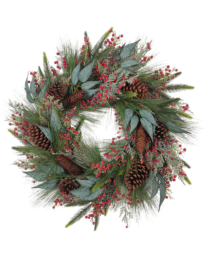 Kurt Adler 24-inch Decorated Unlit Rattan With Pinecones Wreath In Green